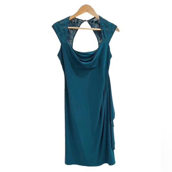 R&M Richard’s Lace Cap Sleeve Green Teal Cocktail Dress - Picture 14 of 14